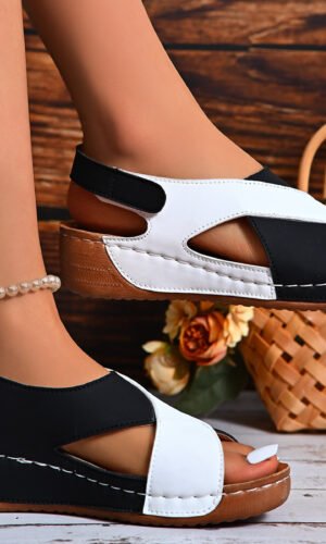 Alternative view of Colorblock Crossed Wedge Platform Sandals – Summer Fashion Roman Shoes