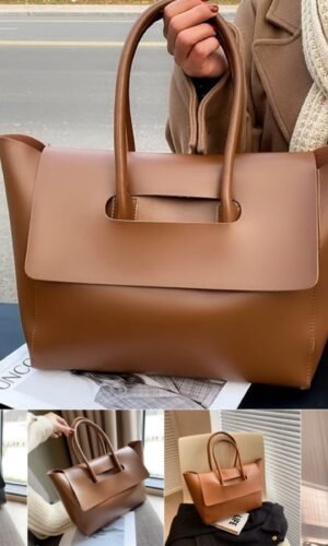 Chic & Spacious Retro Solid Color PU Leather Tote Bag for Women