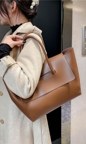 Alternative view of Chic & Spacious Retro Solid Color PU Leather Tote Bag for Women